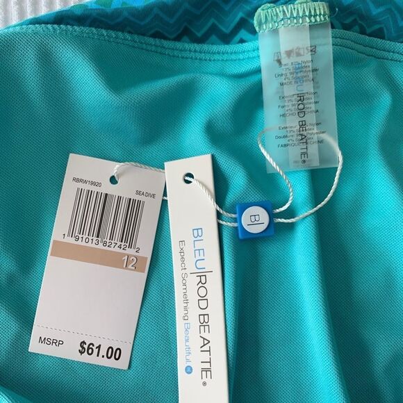 Bleu Rod Beattie Riding the Wave Sea Dive Aqua Print Bikini Swim Bottom Size 12 - Picture 6 of 7